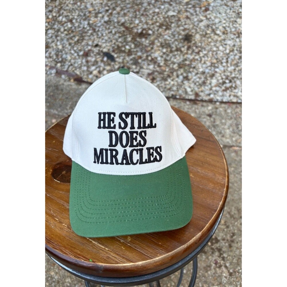 Jenessa Wait He Still Does Miracles Snapback Trucker Hat White Cotton Blend